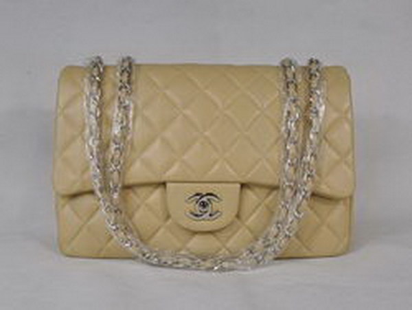 7A Replica Chanel Jumbo A28600 Apricot Lambskin Leather with Silver Hardware